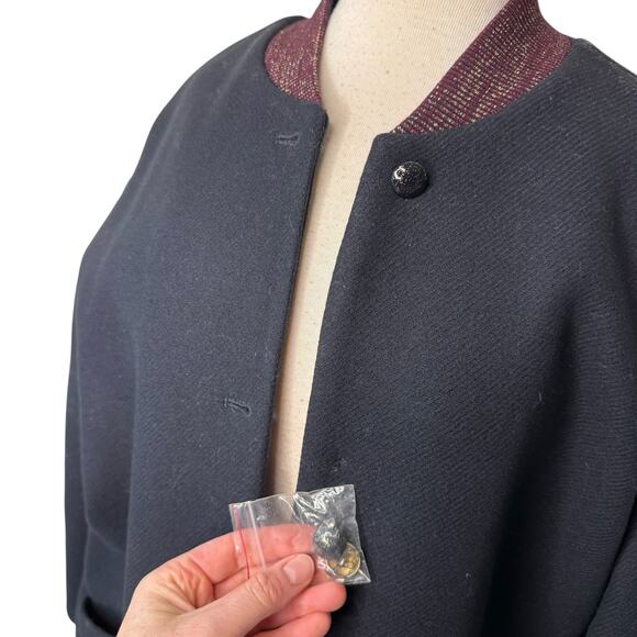 Des Petits Hauts MAURICETTE Stadium Coat Wool Marine Navy Size 1/Small - Picture 9 of 13